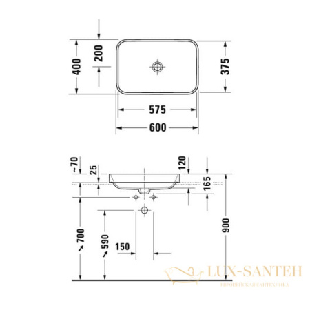 раковина встраиваемая сверху duravit happy d.2 plus 2359601300 600х400 мм, черный матовый