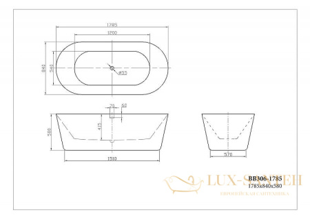 акриловая ванна belbagno bb306-1785 178х84 без гидромассажа, белый