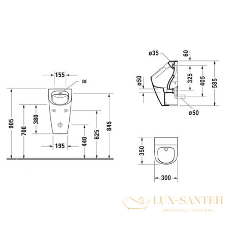 писсуар duravit me by starck 2809300000 подвод воды сзади, белый