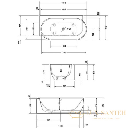 ванна duravit luv 700431000000000 180х95 угол слева, белый