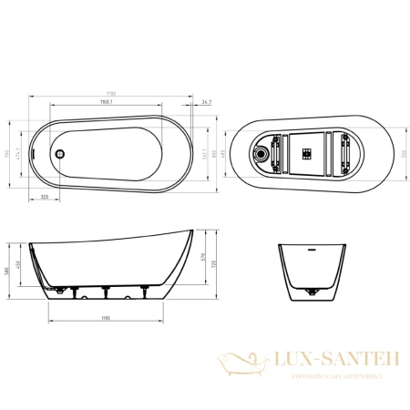 ванна акриловая свободностоящая 170x80 см belbagno bb704-1700-800-k, белый глянцевый