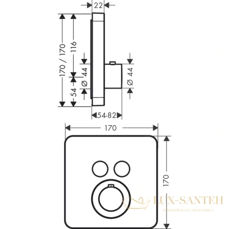 термостат встраиваемый axor showers, 36707000, select, для душа, 2 потребителя, (внешняя часть), хром