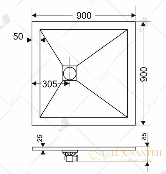 душевой поддон rgw stone tray 16152099-11 из искусственного камня st-tr 90x90, терракот