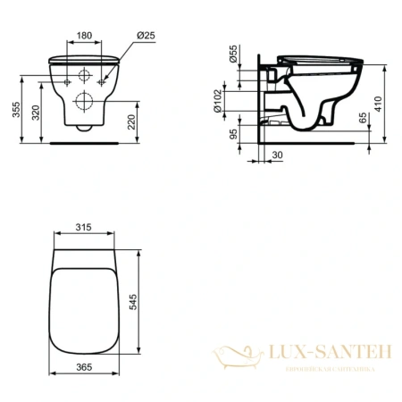 комплект ideal standard esedra t386401 : подвесной унитаз t386001 + t318101 + система инсталляции r020467 prosys aquablade, белый