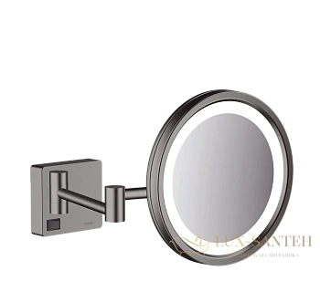 зеркало косметическое для бритья hansgrohe addstoris 41790340 с led-подсветкой, шлифованный черный/хром