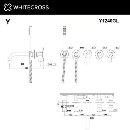 смеситель для ванны скрытого монтажа whitecross y y1240gl, золото