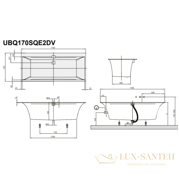 квариловая ванна villeroy & boch squaro edge 12 ubq170sqe2dv-01 170х75 см, альпийский белый