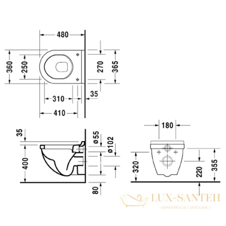 чаша подвесного унитаза duravit starck 3 2202090000 компакт, белый