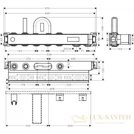 скрытая часть hansgrohe rainselect для ванны с 2 потребителями 15314180