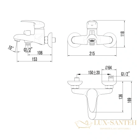 смеситель для ванны lemark pramen lm3314c хром