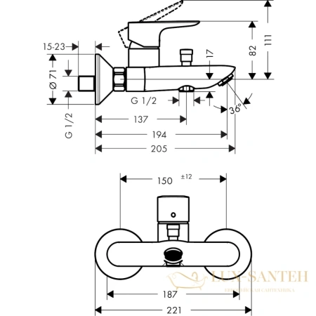 смеситель для ванны с душем hansgrohe talis e 71740700, белый матовый