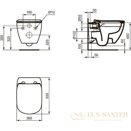 комплект  ideal standard tesi rimless tt00003/459aw, унитаз с инсталляцией, с сиденьем и клавишей смыва, белый матовый