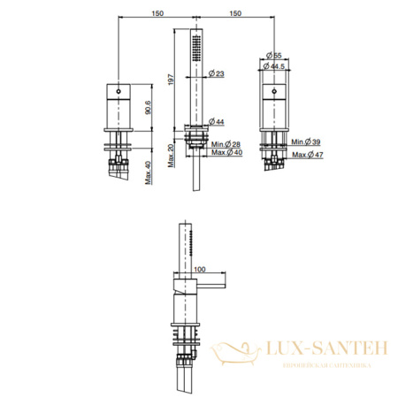 смеситель на борт ванны fima carlo frattini spillo steel, f3074/1inox, без излива, с душевым комплектом, inox