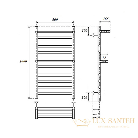 полотенцесушитель 500x1000 водяной point артемида pn14150p п8 c двумя полками, хром