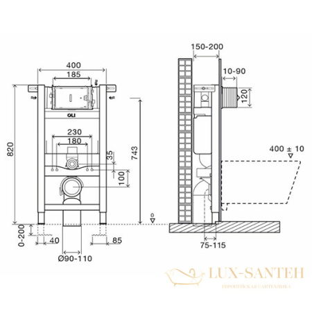 инсталляция oli expert evo plus sanitarblock 721705 для подвесного унитаза высота 820 мм, пневматика