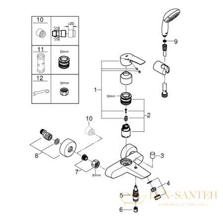 смеситель grohe eurosmart 33302003 для ванны, хром