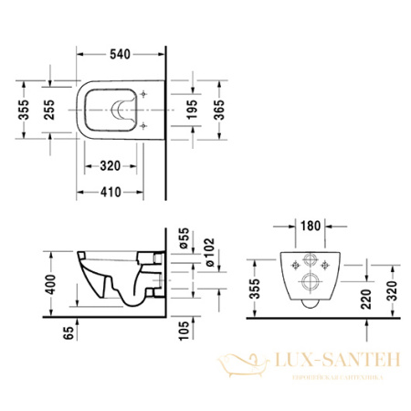 чаша подвесного унитаза duravit happy d.2 2221090000, белый