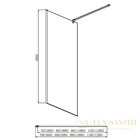 душевая перегородка aquatek aq wiw 09020bl walk in с держателем 900x2000 профиль черный, стекло прозрачное