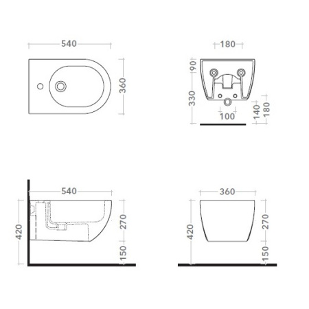 биде подвесное flaminia app ap218fan, fango