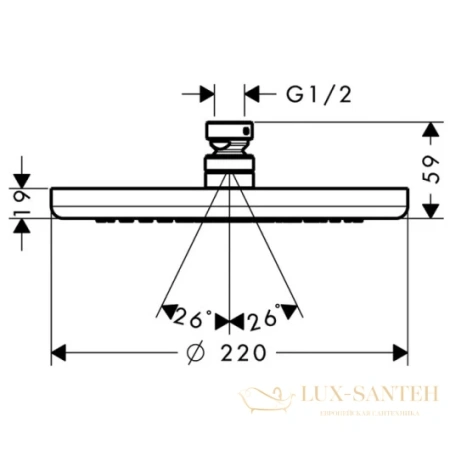 верхний душ 220 1jet, ½’ hansgrohe croma 26464000 хром