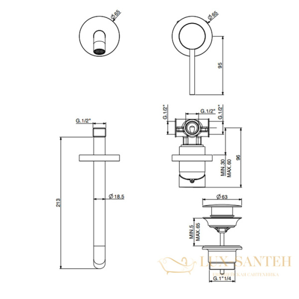 смеситель для раковины встраиваемый gattoni circle two 9137/91c0, хром