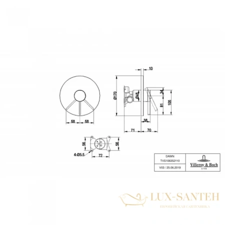 смеситель villeroy & boch dawn tvs10635211061 для душа, хром