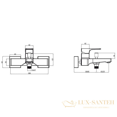 смеситель villeroy & boch architectura square tvt12500100061 для ванны, хром