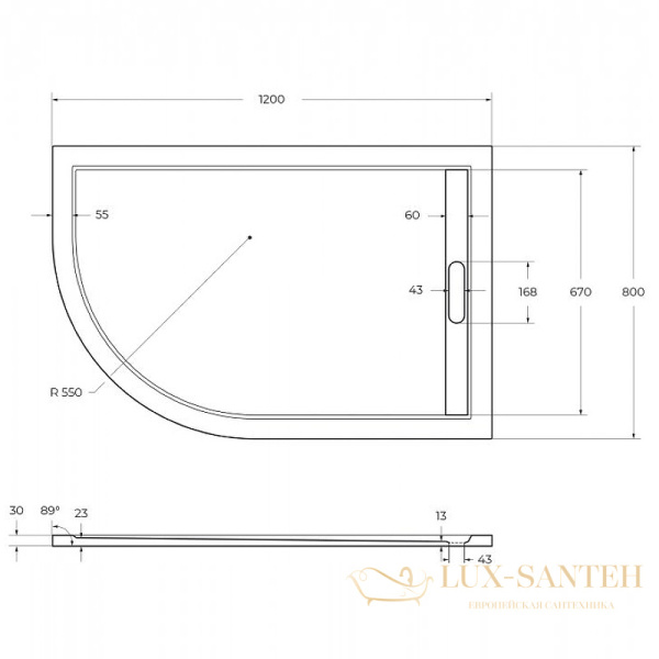 душевой поддон cezares tray as tray-as-rh-120/80-30-w-r из искусственного камня 120x80 r, белый