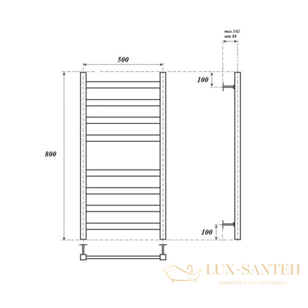 полотенцесушитель 500x800 водяной point меркурий pn83158b п8, черный