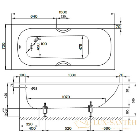 ванна bette form 2941-000 plus ad 1500х700 мм шумоизоляция, антигрязевое покрытие, белый