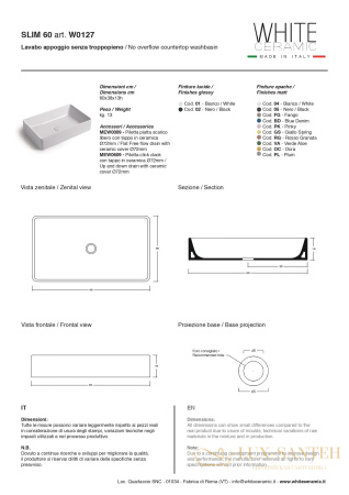 раковина прямоугольная white ceramic slim w012701 накладная 60x38x13 см, белый глянцевый