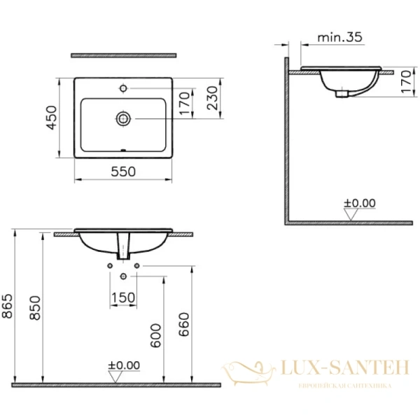 раковина vitra s20 5465b003-0001 55 см, белый