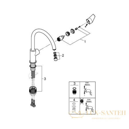 смеситель grohe bauedge 31233001 для мойки, хром