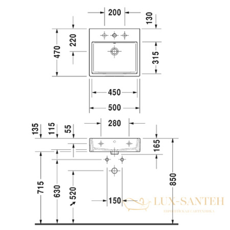 раковина duravit vero air 2350500000 500х470 мм, белый