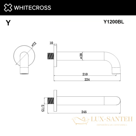 излив настенный whitecross y1200bl, черный мат