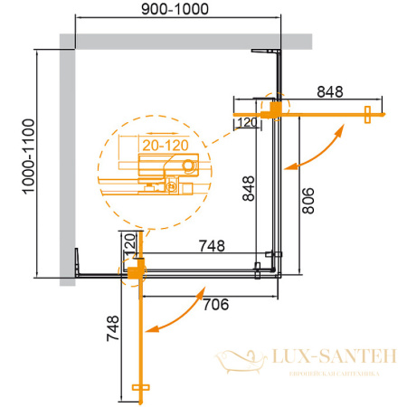 душевой уголок cezares slider slider-ah-2-90/100-100/110-c-nero 110х100 профиль черный матовый, стекло прозрачное