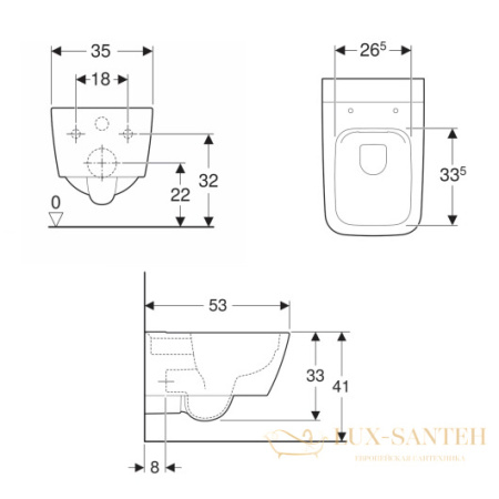 чаша подвесного унитаза geberit icon square 201950000 безободковая, белый