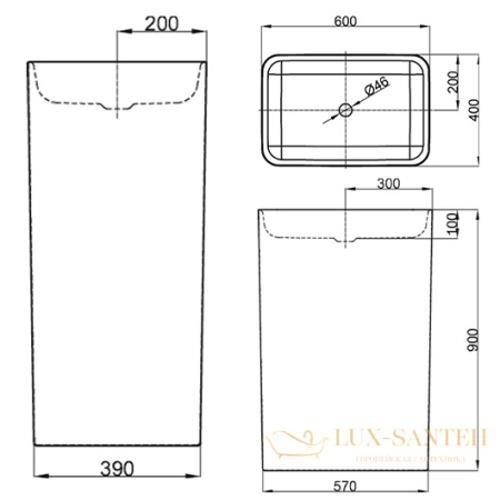 раковина напольная bette art monolith a183-000 600х400 мм, выпуск в пол, белый