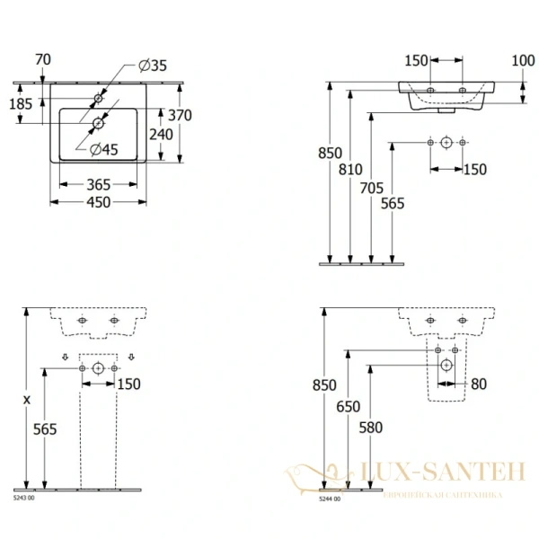 раковина villeroy & boch subway 3.0 43704501 45х37см, альпийский белый