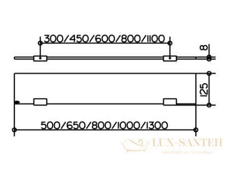 полочка стеклянная keuco с крепежами 1000х8х125 mm хром 12710015100