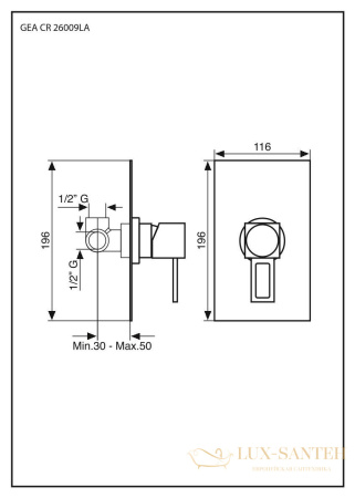 смеситель внутристенный emmevi gea 26009l/a/cr, хром