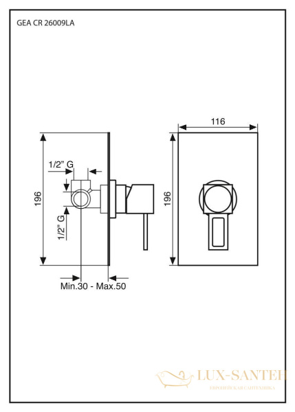 смеситель внутристенный emmevi gea 26009l/a/cr, хром