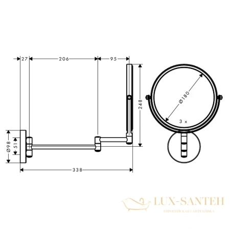 зеркало для бритья без подсветки hansgrohe logis universal 73561000