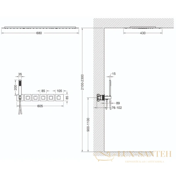 душевой комплект timo petruma sx-5229/17sm 680x430 мм, золотой матовый