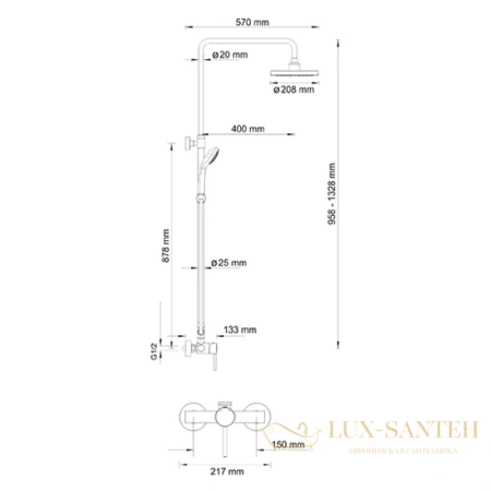 душевая система wasserkraft a12202, хром