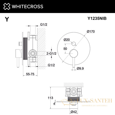 смеситель для душа скрытого монтажа whitecross y y1235nib, брашированный никель