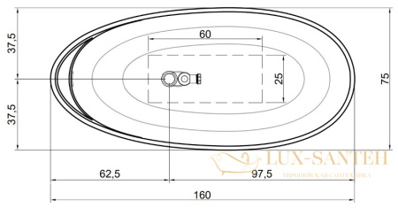 ванна свободностоящая antonio lupi eclipse small eclipses.5110 1600x750х530h мм, cristalplant, с д/к satin stainless steel, 5110 alga goffrato/белый