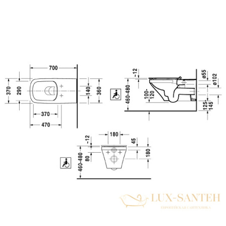 чаша подвесного безободкового унитаза duravit durastyle 2559090000 rimless, для людей с ограниченными возможностями, белый