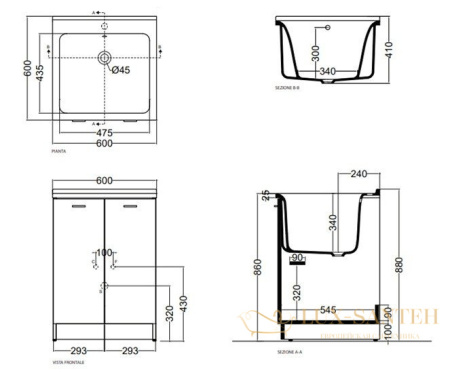 комплект kerasan aquadom 9165k3*0  60х60см: база + раковина 029401 без отверстия п/ смеситель+выпуск с сифоном , цвет белый матовый