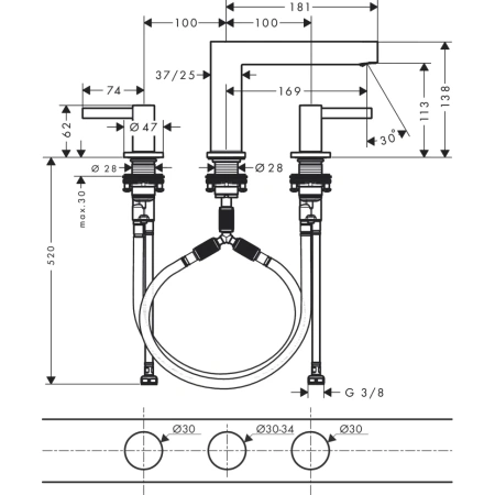 смеситель для раковины hansgrohe finoris 76033000 110, со сливным клапаном push-open, хром